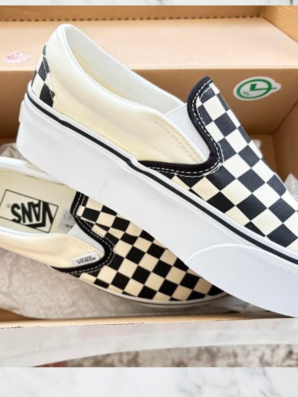 Vans Checkerboard Lace-Up Sneakers -Classic Slip-On Stackform Checkerboard Shoes - Picture 3 of 10
